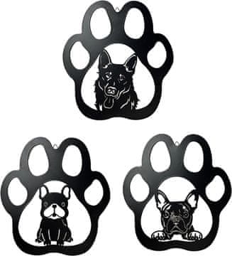 Nikcorp Kovinska stenska dekoracija s psi, komplet 3 kosov, 26,4 x 24,6 cm | Stenski okras za ljubitelje psov, notranja in zunanja