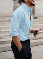 Nikcorp Moška lanena srajca z dolgimi rokavi, elegantna in priložnostna, svetlo modra, velikost XXL, mešanica lanu in bombaža