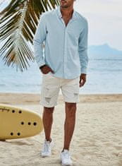 Nikcorp Moška lanena srajca z dolgimi rokavi, elegantna in priložnostna, svetlo modra, velikost XXL, mešanica lanu in bombaža