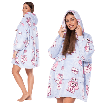 Nikcorp Topla oversize odeja pulover s kapuco 2v1 XXL, debela sherpa podloga, vijolična barva, udobna kocobluza za sprostitev