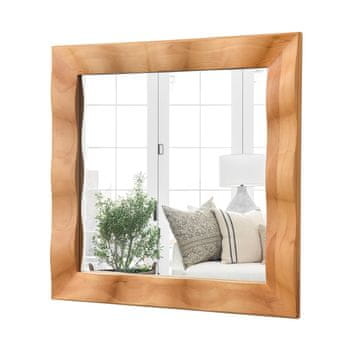 Nikcorp Kvadratno stensko ogledalo 60x60 cm z okvirjem iz masivnega borovega lesa, rustikalni in skandinavski stil za predsobo