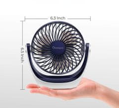Nikcorp Namizni USB ventilator moder, tih, 3 hitrosti, 360° vrtljiva glava | Prenosni mini ventilator za pisarno in dom