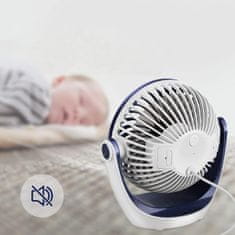 Nikcorp Namizni USB ventilator moder, tih, 3 hitrosti, 360° vrtljiva glava | Prenosni mini ventilator za pisarno in dom