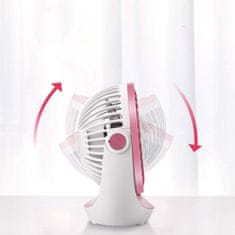 Nikcorp Namizni USB ventilator roza barve, tih, 3 hitrosti, 360° vrtljiva glava, prenosni mini ventilator za pisarno in dom