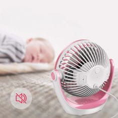 Nikcorp Namizni USB ventilator roza barve, tih, 3 hitrosti, 360° vrtljiva glava, prenosni mini ventilator za pisarno in dom