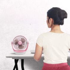 Nikcorp Namizni USB ventilator roza barve, tih, 3 hitrosti, 360° vrtljiva glava, prenosni mini ventilator za pisarno in dom