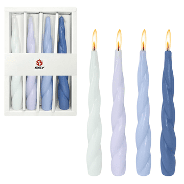 Nikcorp Komplet 4 modrih spiralnih sveč 19 cm | Dekorativne stožčaste sveče brez vonja za romantične večerje in praznovanja