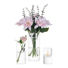 Nikcorp Komplet 3 steklenih cilindričnih vaz 10/15/20 cm | Prozorna dekoracija za rože in sveče, odporna na praske