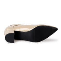 Nikcorp Elegantni ženski salonarji s paščkom in stabilno peto | Bež sijoči videz | Velikost 39 EU | Udobni čevlji za poroko