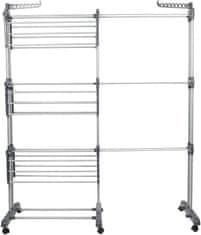 Nikcorp Stoječe zložljivo sušilo za perilo s 3 nivoji na kolesih | Raztegljivo, mobilno, nosilnost 30 kg, 170 cm, sivo