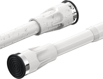 Nikcorp Teleskopska palica za zaveso za prho 141-187 cm bela, montaža brez vrtanja s priseski, nosilnost do 20 kg, nerjaveče jeklo