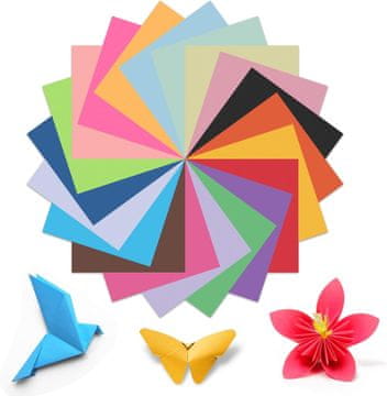 Nikcorp Origami papir 300 listov 15x15 cm | Dvostranski barvni papir za ustvarjanje in dekoracije | 20 različnih barv