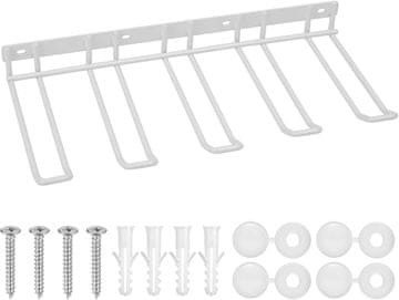 Nikcorp Stenski nosilec za orodje s 4 obešalniki, bel organizator za vrtalnike in električno orodje za garažo ali delavnico