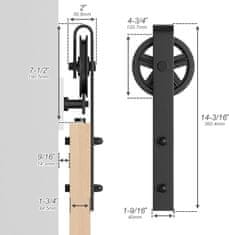 Nikcorp Sistem za drsna vrata Barn Door 366 cm, črno vodilo za loft stil, nosilnost 120 kg, komplet za montažo