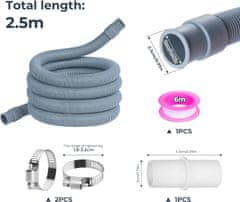 Nikcorp Univerzalna odtočna cev 2,5 m za pralni in pomivalni stroj | Podaljšek z adapterjem in objemkami | Bela