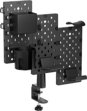 Nikcorp Namizna perforirana plošča za gaming opremo 360° vrtljiva z držali za slušalke kontrolerje in kable črna