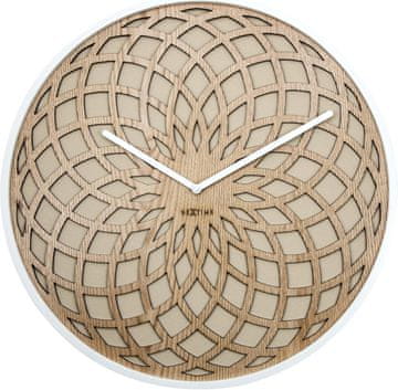 Nikcorp Velika lesena stenska ura 50 cm z motivom mandale in tihim mehanizmom, sodoben orientalski dizajn, bež barva