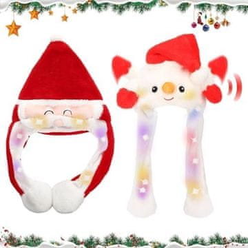 shumee Komplet LED božičnih kap Božička in snežaka, premična ušesa, 2 kosa