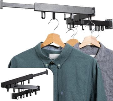 Nikcorp Zložljivo stensko sušilo za perilo 127 cm, raztegljiv drog za oblačila z 18 vrtljivimi kavlji, nosilnost 30 kg, črno