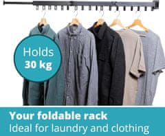 Nikcorp Zložljivo stensko sušilo za perilo 127 cm, raztegljiv drog za oblačila z 18 vrtljivimi kavlji, nosilnost 30 kg, črno