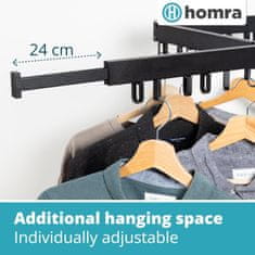 Nikcorp Zložljivo stensko sušilo za perilo 127 cm, raztegljiv drog za oblačila z 18 vrtljivimi kavlji, nosilnost 30 kg, črno