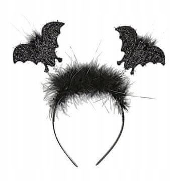 Nikcorp Naglavni trak za lase z netopirji in krznom, črn, pustni dodatek za noč čarovnic, univerzalna velikost za otroke in odrasle