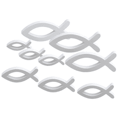 Nikcorp Lesena dekoracija krščanska riba za obhajilo, krst, birmo | Komplet 9 kosov v beli barvi | Okras za mizo