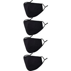 Nikcorp Črne pralne zaščitne maske za obraz, 3-slojne, bombažne, nastavljive, ergonomske, za odrasle, 4 kosi v kompletu
