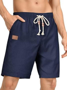 Nikcorp Moške lanene kratke hlače chino za poletje | Zračne športne hlače z žepi | Svetlo mornarsko modra | Velikost 36