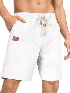 Nikcorp Moške lanene kratke hlače cargo chino bele barve | Poletne športne bermude z elastičnim pasom in žepi, velikost 36