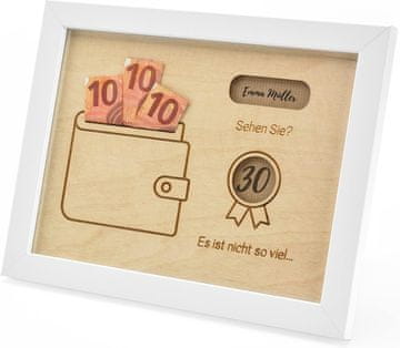 Nikcorp Darilni okvir za denar in fotografije | Leseni vintage okvir za bankovce bel 27x21 cm | Ideja za darilo za poroko