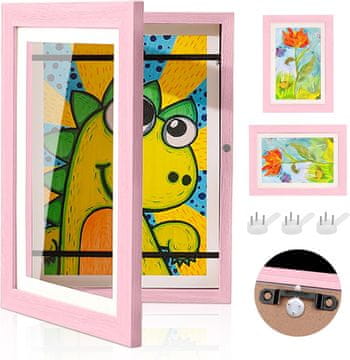 Nikcorp Lesen okvir za otroške risbe A4 s sprednjim odpiranjem in shranjevanjem do 150 listov, roza barve, 32x24 cm