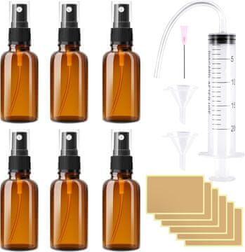 Nikcorp Komplet 6 rjavih steklenih stekleničk z razpršilcem 10 ml za potovanja, parfume in eterična olja z dodatki