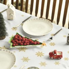 Nikcorp Božični namizni prt 100x140 cm bel z božičnimi drevesci in snežinkami, mehak in vzdržljiv za praznično dekoracijo mize