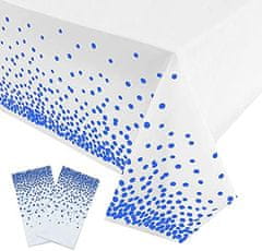 Nikcorp Komplet 2 belih prtov za enkratno uporabo z modrimi pikami 137x274 cm, vodoodporen in biorazgradljiv za zabave