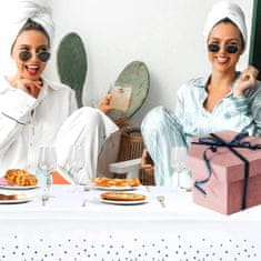 Nikcorp Komplet 2 belih prtov za enkratno uporabo z modrimi pikami 137x274 cm, vodoodporen in biorazgradljiv za zabave