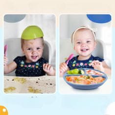 Nikcorp Silikonski krožnik za otroke s priseskom in pokrovom, 2 kosa | Krožnik s predelki za uvajanje goste hrane in samostojno hranjenje