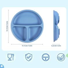 Nikcorp Silikonski krožnik za otroke s priseskom in pokrovom, 2 kosa | Krožnik s predelki za uvajanje goste hrane in samostojno hranjenje