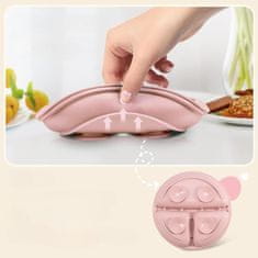 Nikcorp Silikonski krožnik za otroke s priseskom in pokrovom, 2 kosa | Krožnik s predelki za uvajanje goste hrane in samostojno hranjenje