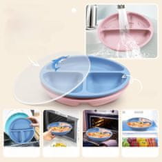 Nikcorp Silikonski krožnik za otroke s priseskom in pokrovom, 2 kosa | Krožnik s predelki za uvajanje goste hrane in samostojno hranjenje