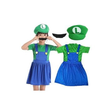 Nikcorp Pustni kostum za otroke Luigi Super Mario | Zelena obleka s kapo in brki | Velikost S (98-103 cm)