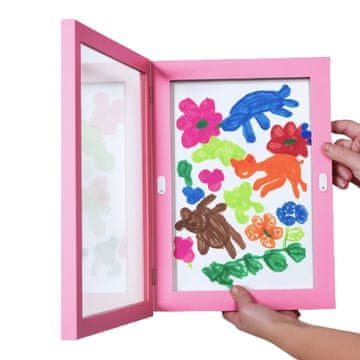 Nikcorp Lesen okvir za otroške risbe A4 roza | Okvir za slike z odpiranjem spredaj in shranjevanje | Stenska in namizna dekoracija