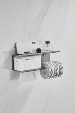 shumee Držalo za toaletni papir Kelelife brez vrtanja s polico, 30 cm, črno