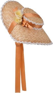 Nikcorp Slamnat sončni klobuk z dolgim trakom in cvetjem, viktorijanski stil, obseg 56 cm, širok rob za zaščito pred soncem