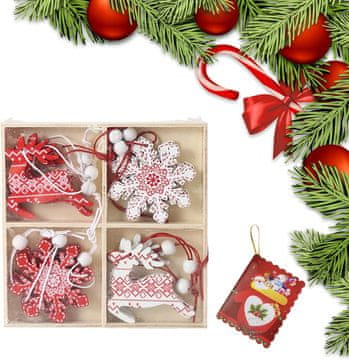 Nikcorp Leseni božični okraski za jelko 12 kosov | Obeski iz naravnega lesa za praznično dekoracijo doma in božično drevo