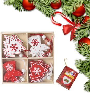 Nikcorp Leseni božični okraski za jelko 12 kosov | Obeski iz naravnega lesa za praznično dekoracijo doma in drevesca