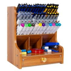 Nikcorp Leseni organizator za pisalno mizo s predalom 20x15x25 cm | Namizni pripomoček za pisarno, šolo in dom | 12 predalov