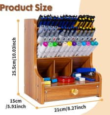 Nikcorp Leseni organizator za pisalno mizo s predalom 20x15x25 cm | Namizni pripomoček za pisarno, šolo in dom | 12 predalov