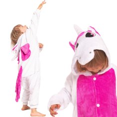 Nikcorp Otroška pižama Kigurumi Samorog | Enodelni kostum za spanje in igro | Roza barva, za višino 135-145 cm