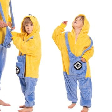 Nikcorp Otroška pižama Kigurumi Minion | Enodelni kostum pajac za otroke 135-145 cm | Rumena barva, mehka tkanina, udoben kroj